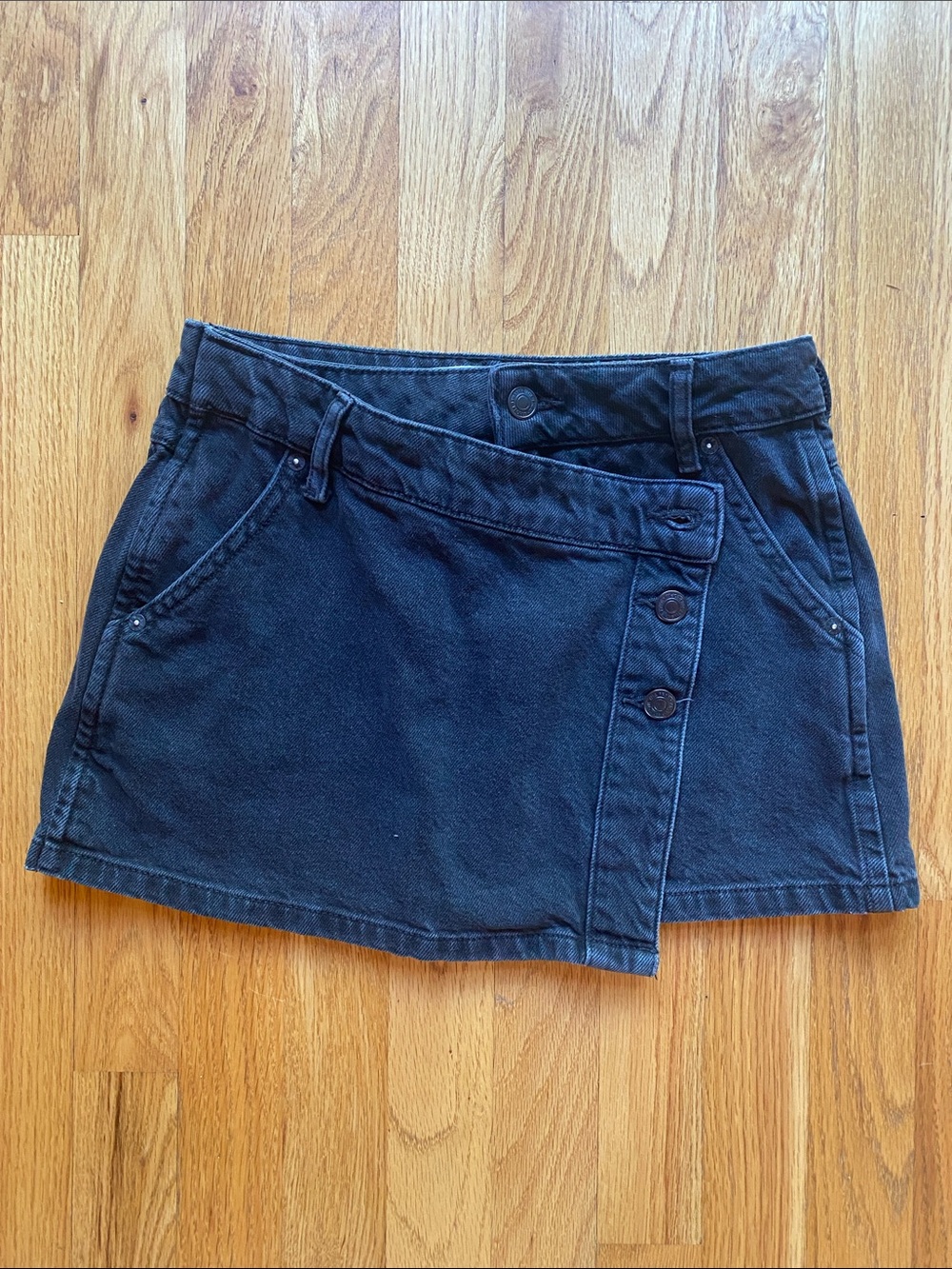 We The Free Black Asymmetrical Button-Front Mini Skirt